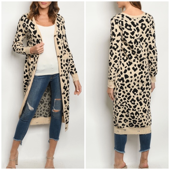 ❄️KHAKI ANIMAL PRINT SWEATER CARDIGAN - Picture 2 of 5